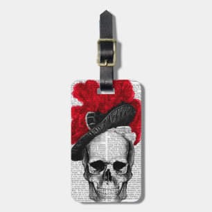 Etiqueta De Bagagem Crânio com chapéu vermelho