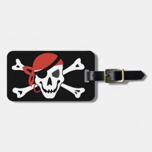 Etiqueta De Bagagem Crânio de sorriso simples do pirata com seu texto