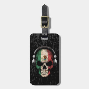 Etiqueta De Bagagem Crânio mexicano riscado do DJ com fones de ouvido