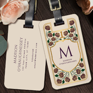 Etiqueta De Bagagem Cream Sword Shield Medieval Fantasy Monograma