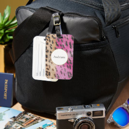 Etiqueta De Bagagem Creme Rosa Leopard Animal Sparkle