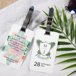 Etiqueta De Bagagem Crest de Casamento Save the Date Palmeira e Hibisc