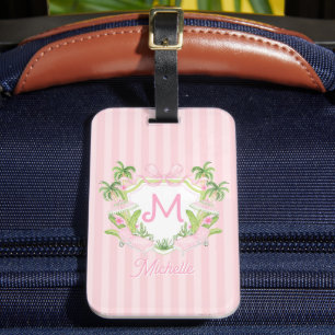 Etiqueta De Bagagem Crestão Monograma Preppy Palm Beach