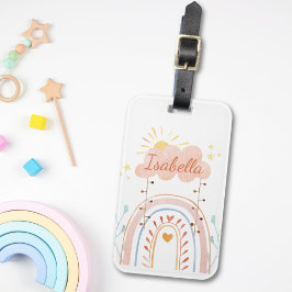 Etiqueta De Bagagem Crianças Arco-íris Fofo Aquarela Monogramada