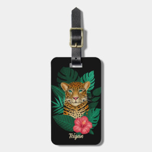 Etiqueta De Bagagem Crianças com Nome Floral do Leopard na moda   Pret