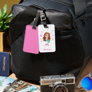 Etiqueta De Bagagem Crianças Cutes Cabelo Escuro Nome Da Sereia