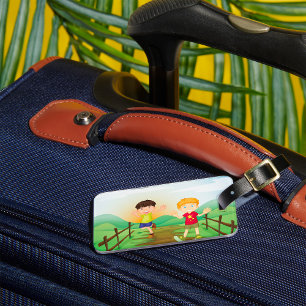 Etiqueta De Bagagem Crianças Felizes Brincando ao Ar Livre