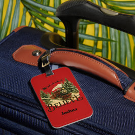 Etiqueta De Bagagem Crianças Férias Acredite Trem de Natal Vermelho Vi