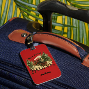 Etiqueta De Bagagem Crianças Férias Acredite Trem de Natal Vermelho Vi