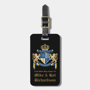 Etiqueta De Bagagem Criar seu próprio emblema Dourado azul do leão d