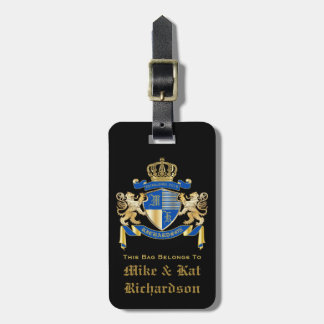 Etiqueta De Bagagem Criar seu próprio emblema Dourado azul do leão da