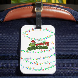 Etiqueta De Bagagem Criatura Verde de Natal com Luzes de Festa