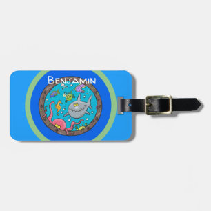 Etiqueta De Bagagem Criaturas marinhas engraçadas em cartografia subma
