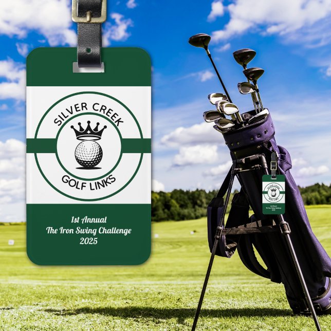 Etiqueta De Bagagem Crie Seu Próprio Torne (Golf ID Tag / Tournament Tag - Modern logo style with golf ball and crown. Perfect for golfers.)