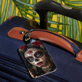 Etiqueta De Bagagem Crimson Rose Calavera – Dia de Finados Elegante