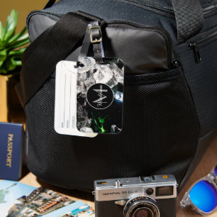 Etiqueta De Bagagem Cristais brancos no espaço exterior preto Monogram