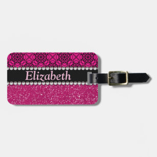 Etiqueta De Bagagem Cristais de rocha cor-de-rosa e pretos do brilho