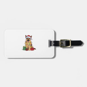 Etiqueta De Bagagem Cristo German shepherd de Cachorro Santa Hat Light