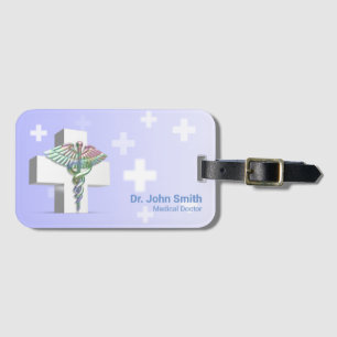 Etiqueta De Bagagem Cruz Branca de Caduceus 3D Médico Holográfico