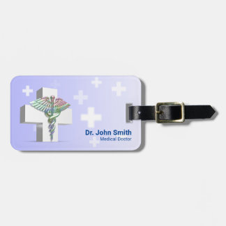 Etiqueta De Bagagem Cruz Branca Holográfica Médica 3D Caduceus