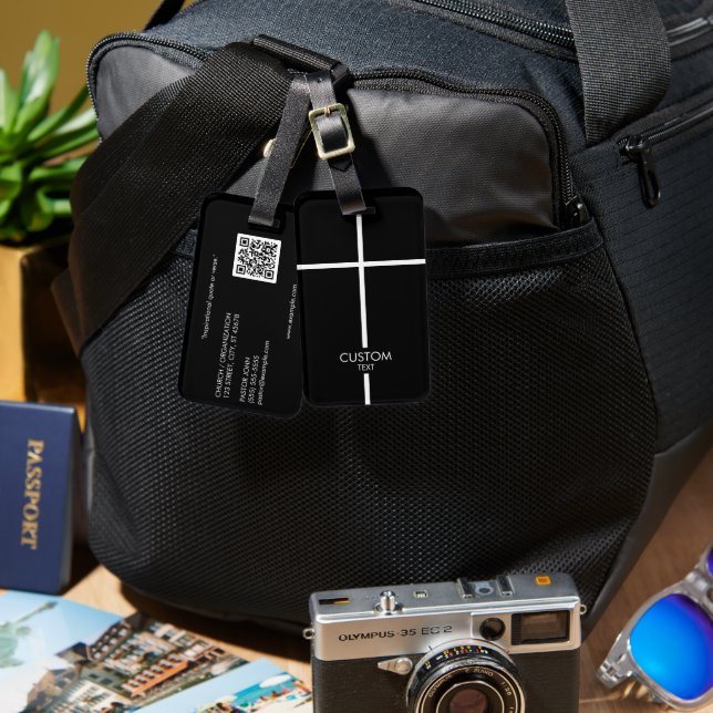 Etiqueta De Bagagem Cruz Branca Simples Preta (Frente e verso)