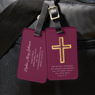 Etiqueta De Bagagem Cruz Vermelha Moderna Burgundy