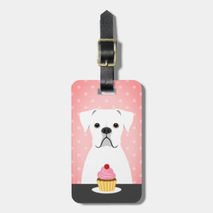 Etiqueta De Bagagem Cupcake de Comida Branca de Cachorro-Boxinho Fundo