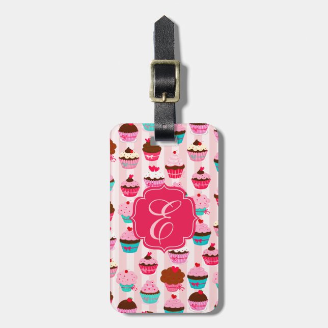 Etiqueta De Bagagem Cupcakes Rosa Modernos Girly (Frente Vertical)