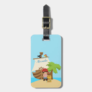 Etiqueta De Bagagem Curioso Pirata E Um Grande Nome Personalizado De N