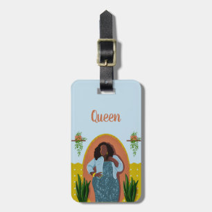 Etiqueta De Bagagem Curva, Mulher Negra, Plantas Domésticas, Amarelo 