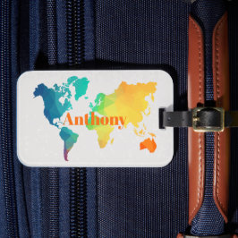Etiqueta De Bagagem Custom Colorful World Map Monogram Name Luggage  