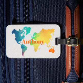 Etiqueta De Bagagem Custom Colorful World Map Monogram Name Luggage  