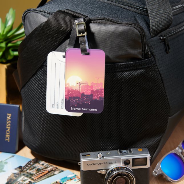 Etiqueta De Bagagem Custom Modern Construction City Sunset Clipboard (Frente e Verso)