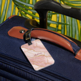 Etiqueta De Bagagem Custom Modern Rose Quartz Marble Gold