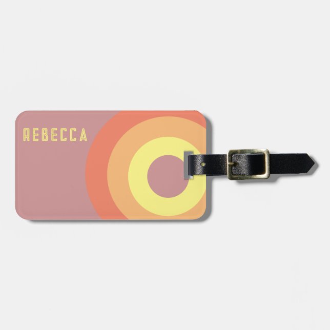 Etiqueta De Bagagem Custom name Rainbow Target – pink, Peach  (Frente Horizontal)