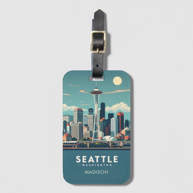 Etiqueta De Bagagem Custom Name Seattle Washington (Frente Vertical)