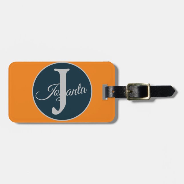 Etiqueta De Bagagem Custom  orange greay blue Monogram Elegant (Frente Horizontal)