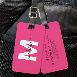 Etiqueta De Bagagem Custom Traveler Pink Initial Name Monogram