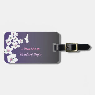 Etiqueta De Bagagem Customizável: Colibri e flor no roxo
