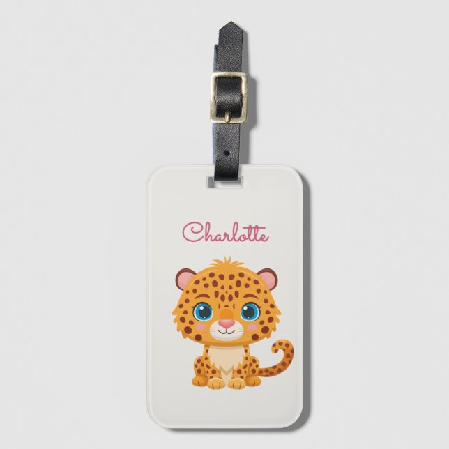 Etiqueta De Bagagem Cute Baby Leopard Safari Animal Kids (Frente Vertical)