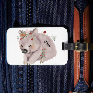 Etiqueta De Bagagem Cute Baby Wombat Dourado Speckle Nome Personalizad