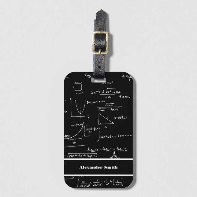 Etiqueta De Bagagem Cute Black Math Equations Pattern Travel (Frente Vertical)