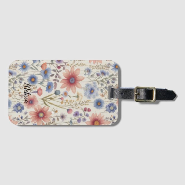 Etiqueta De Bagagem Cute Boho Floral Nome Personalizado Botânico (Frente Horizontal)