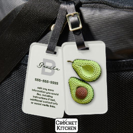 Etiqueta De Bagagem Cute Cottagecore Crochet Avocado Monograma