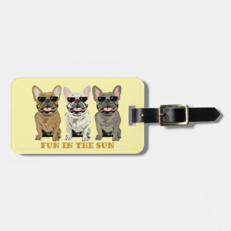 Etiqueta De Bagagem Cute Dogs, Fun in the sun, French Bulldogs