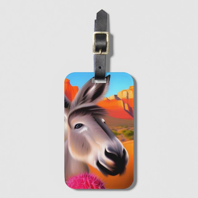 Etiqueta De Bagagem Cute Donkey com cacto em flor (Frente Vertical)