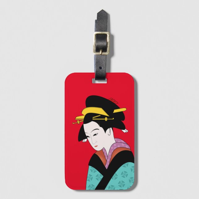 Etiqueta De Bagagem Cute Geisha Arte Japonesa (Frente Vertical)