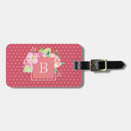 Etiqueta De Bagagem Cute Girly Chic Rosa Floral Monograma Inicial