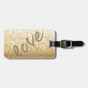 Etiqueta De Bagagem Cute Glittery Gold feminino, Bokeh, Amor-Personali