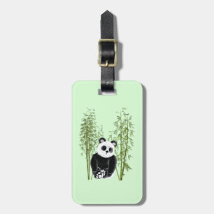 Etiqueta De Bagagem Cute Panda Sentado em Bambu